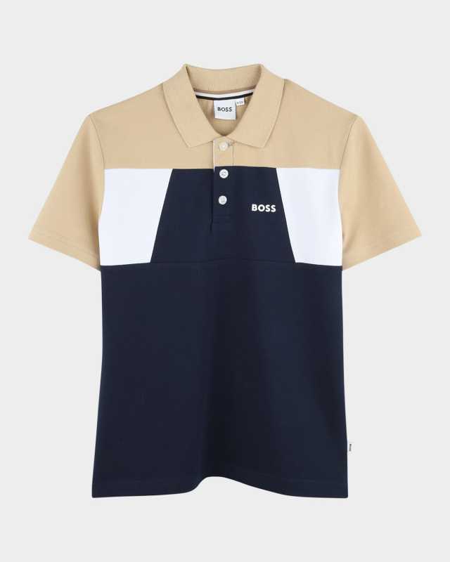 Boy's Short-Sleeve Colorblock Polo Shirt, Size 6-12